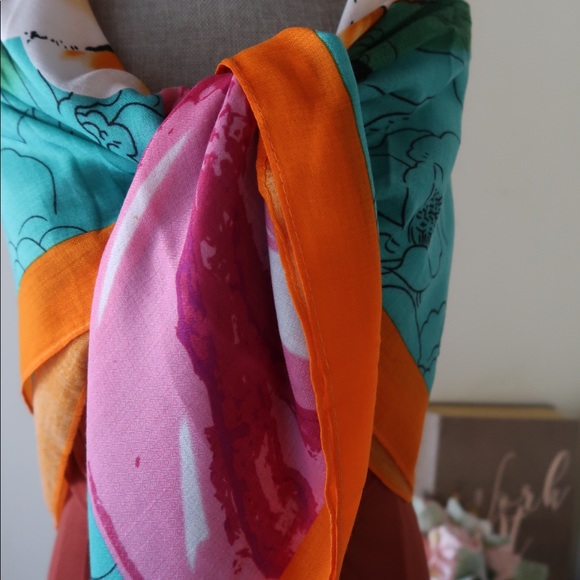 ROSE- Radiant Fuchsia,Turquoise, and Orange Scarf - Picture 5 of 7